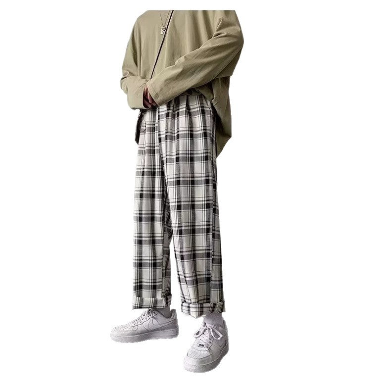 Men's Casual All-Match Loose Plaid Wide-Leg Trousers