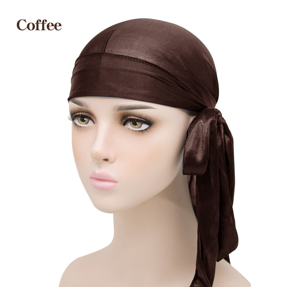 Gorro pirata elástico de cola larga de satén unisex y turbante hip hop para hombre y mujer, bandana elástica para disfraz y moda.