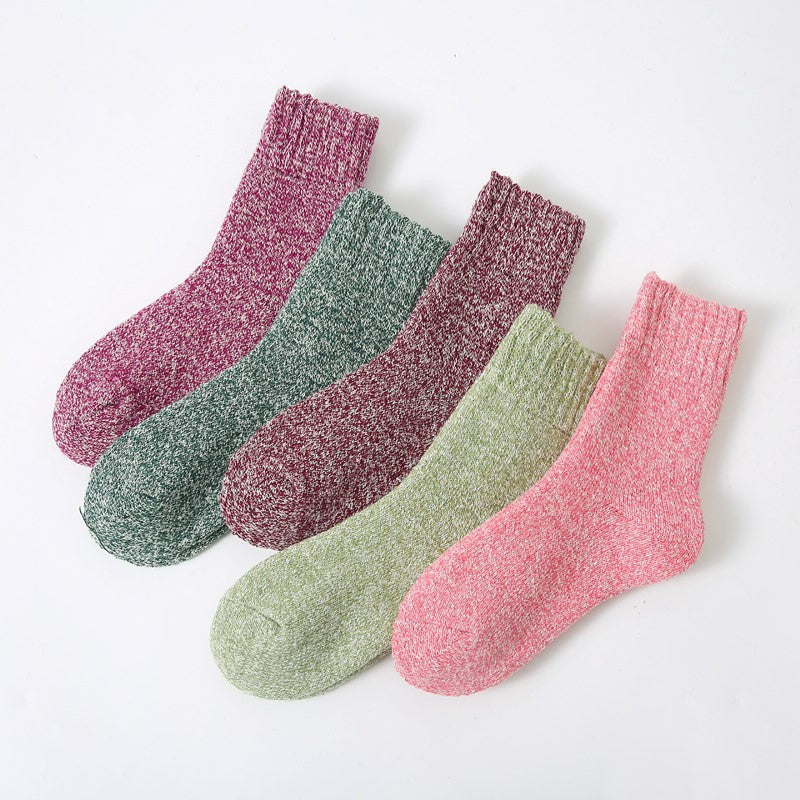 Thick Warm Terry Socks In A Retro Color Palette For Women