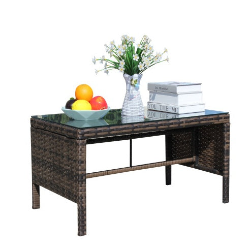 Muebles de exterior para patio, 1 mesa de centro con vidrio templado transparente