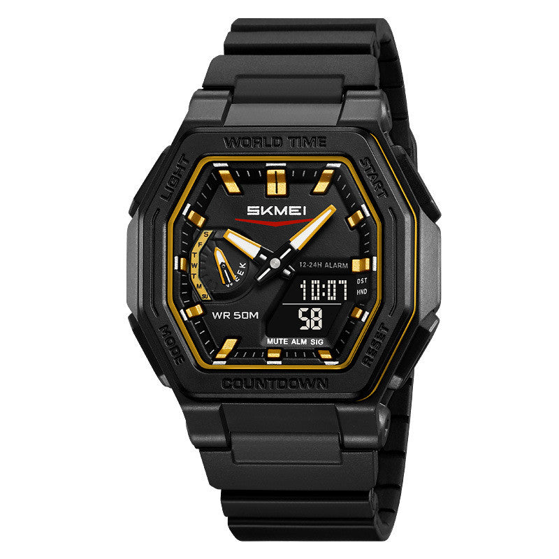 Reloj digital multifunción resistente al agua para estudiantes. Un reloj de pulsera deportivo versátil con doble pantalla.