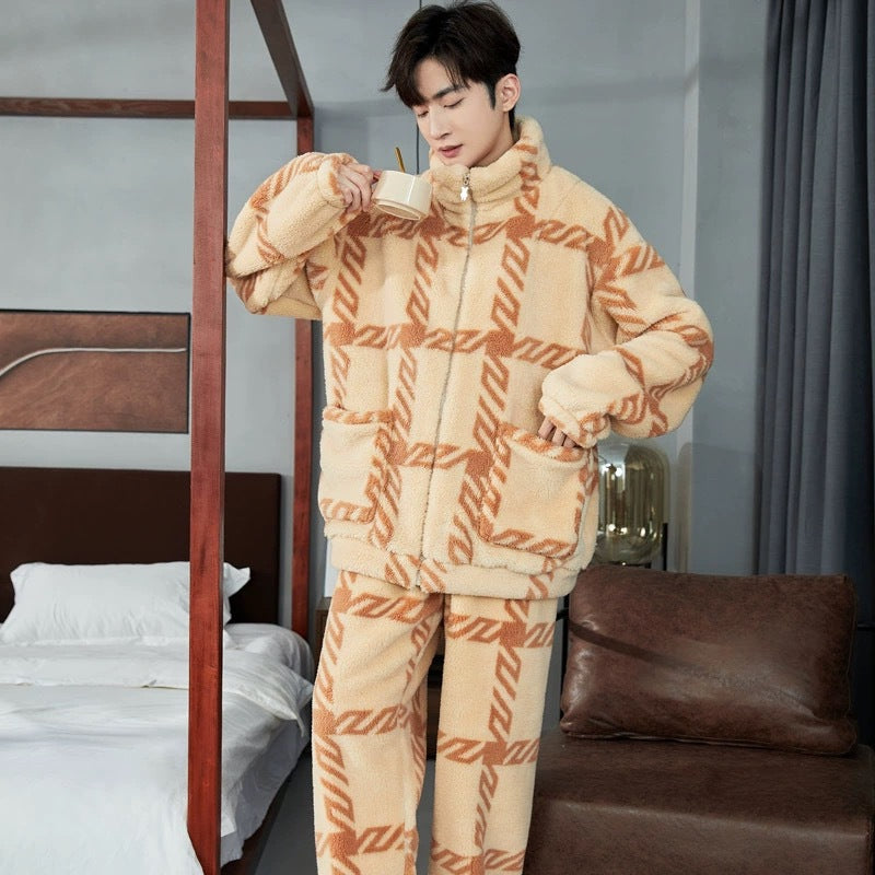 Pijama de invierno grueso con cremallera para hombre