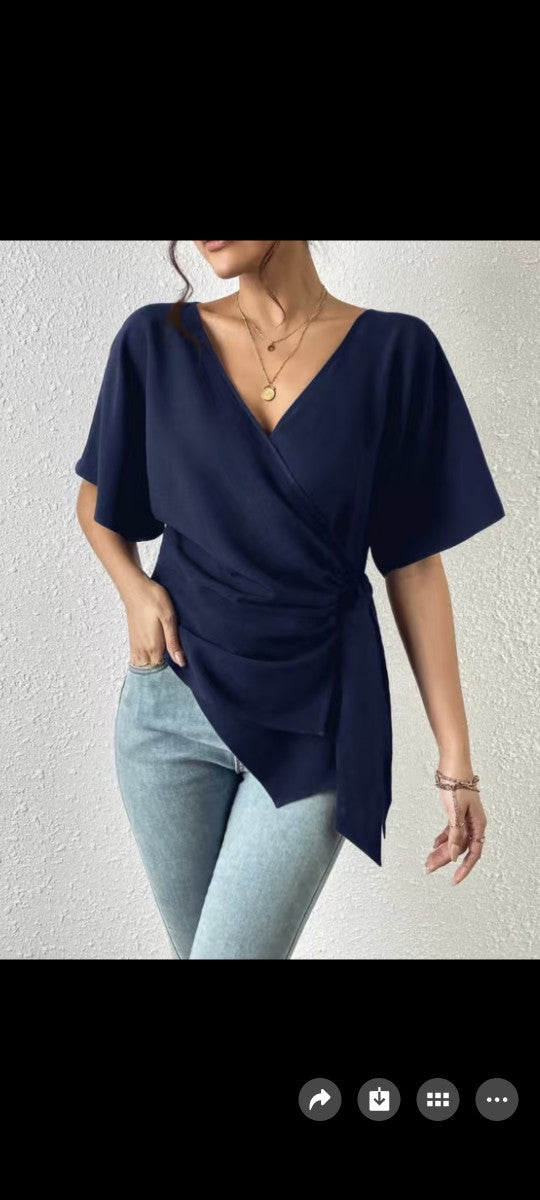 V-neck Slim-fit Short-sleeve Top Fashionable And Versatile