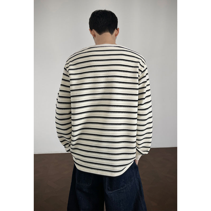 Men's Striped Loose-fit Casual Crewneck Long-sleeve