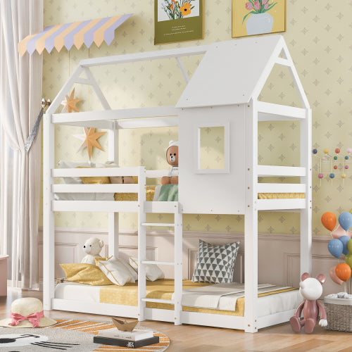 Bunk Bed, Children Cabin Bed, Single Bed For Kids, Twin Sleeper, Solid Pine Wood,3FT -White
