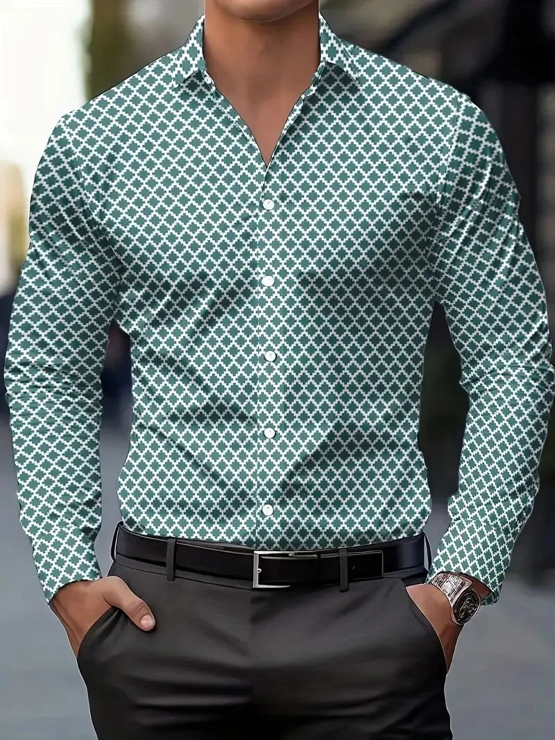 Fashionable Casual Printed Long-Sleeve Mens Shirt