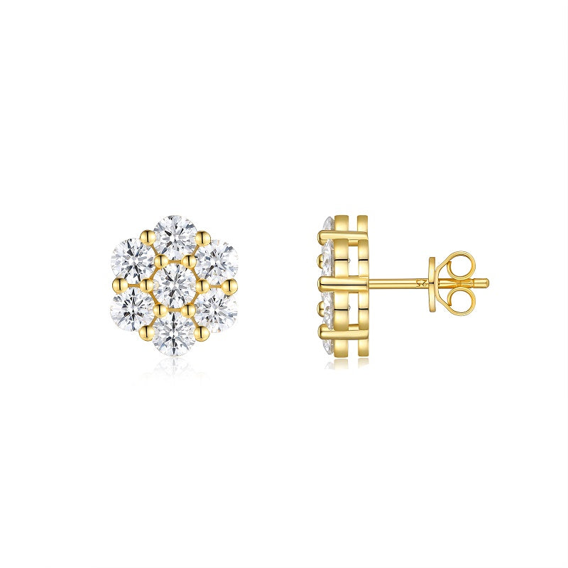 Top-quality Moissanite Luxury And Fashionable Light Luxury Jewelry Silver Stud Earrings S925 Silver Electroplated Gold