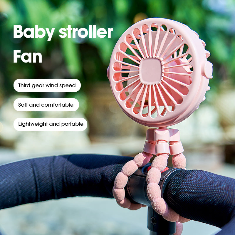 Mini ventilador portátil multifuncional para cochecito de niños con carga USB y diseño de pulpo