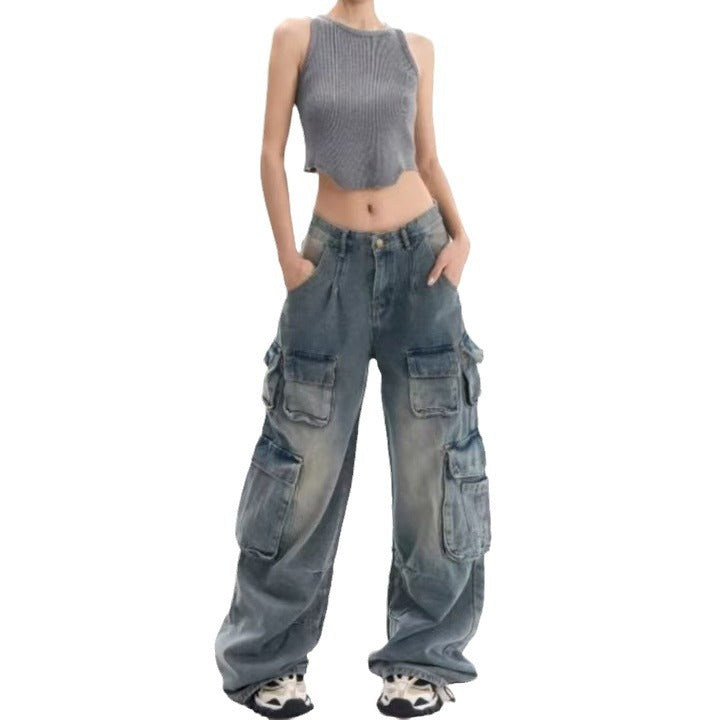 Womens Workwear Distressed Design Floor-Length Trousers