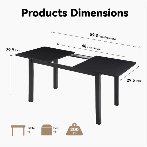 Mesa de comedor extensible de 59 pulgadas, moderna mesa de comedor para 4-8 personas, mesa de cocina de madera, para comedor, oficina, sala de estar pequeña, color negro