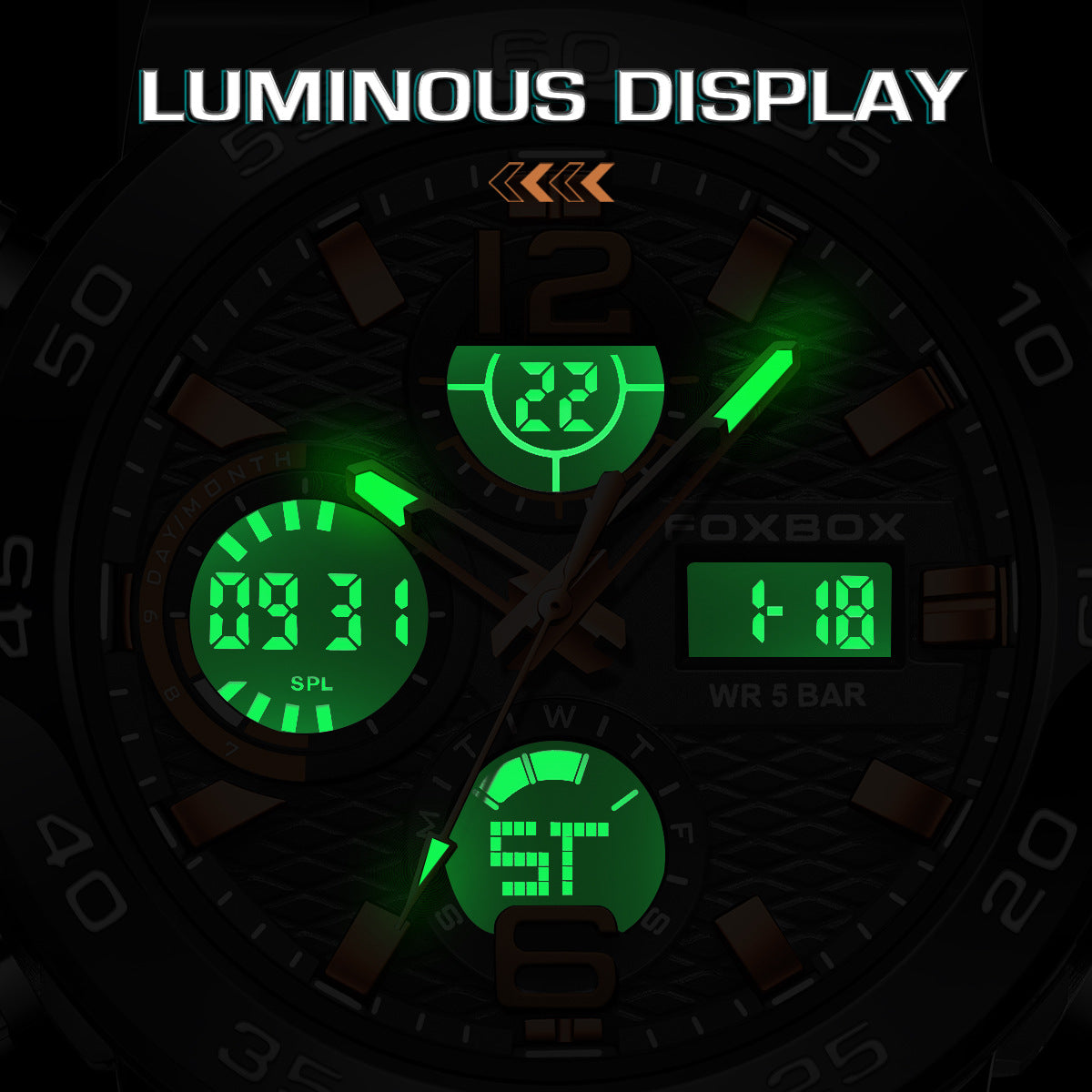 Reloj deportivo elegante y multifuncional con resistencia al agua.