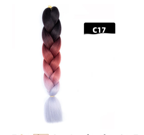 Peluca de seda africana de alta temperatura con fibra química y trenza grande en color degradado