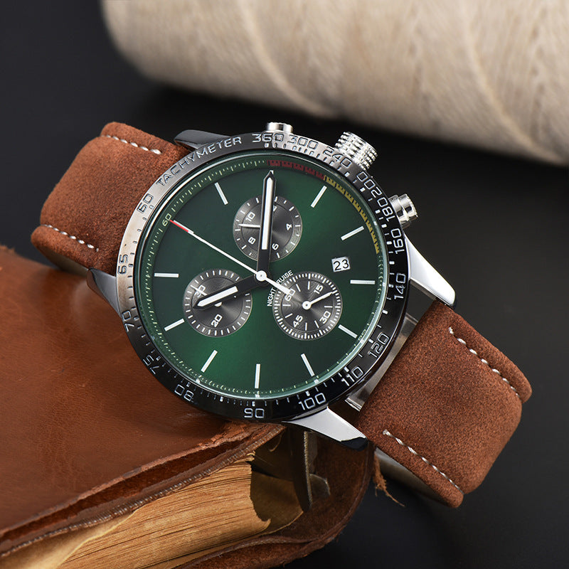 Reloj de cuarzo con correa de cuero y calendario de moda para hombre