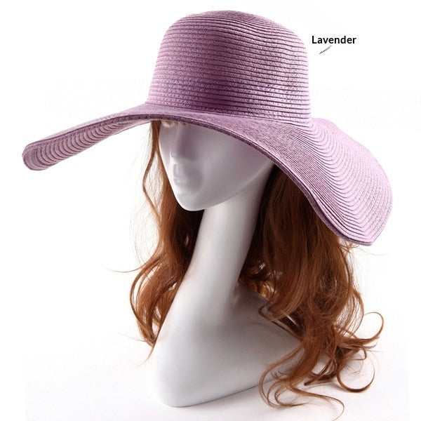 Large-brimmed Round-top Straw Hat For Summer Solid Color DIY-friendly