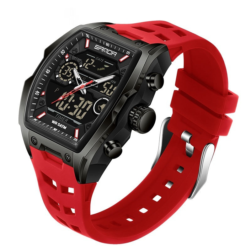 Reloj electrónico deportivo luminoso multifuncional con forma de barril