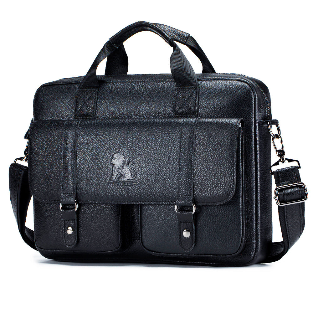 Maletín de piel de vaca para hombre, bolso de mano de gran capacidad para negocios