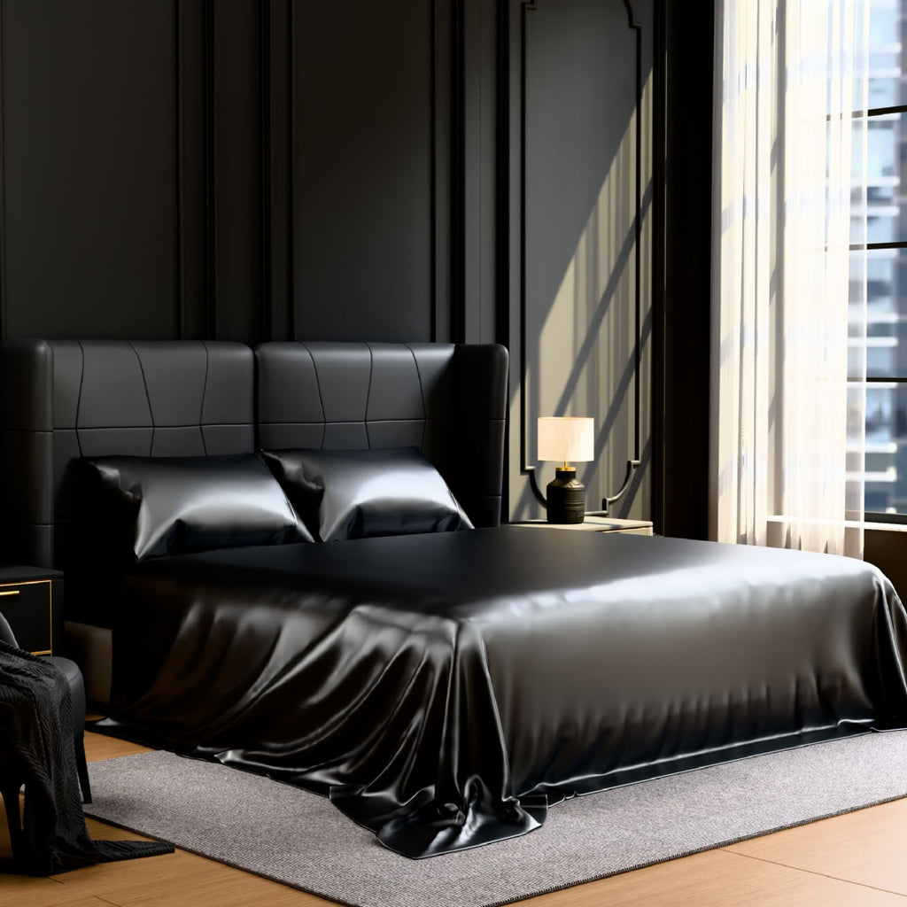 Satin Bed Sheets, Full Size Sheets Set, 4 Pcs Silky Bedding Set With 15 Inches Deep Pocket For Mattress -Full, Black