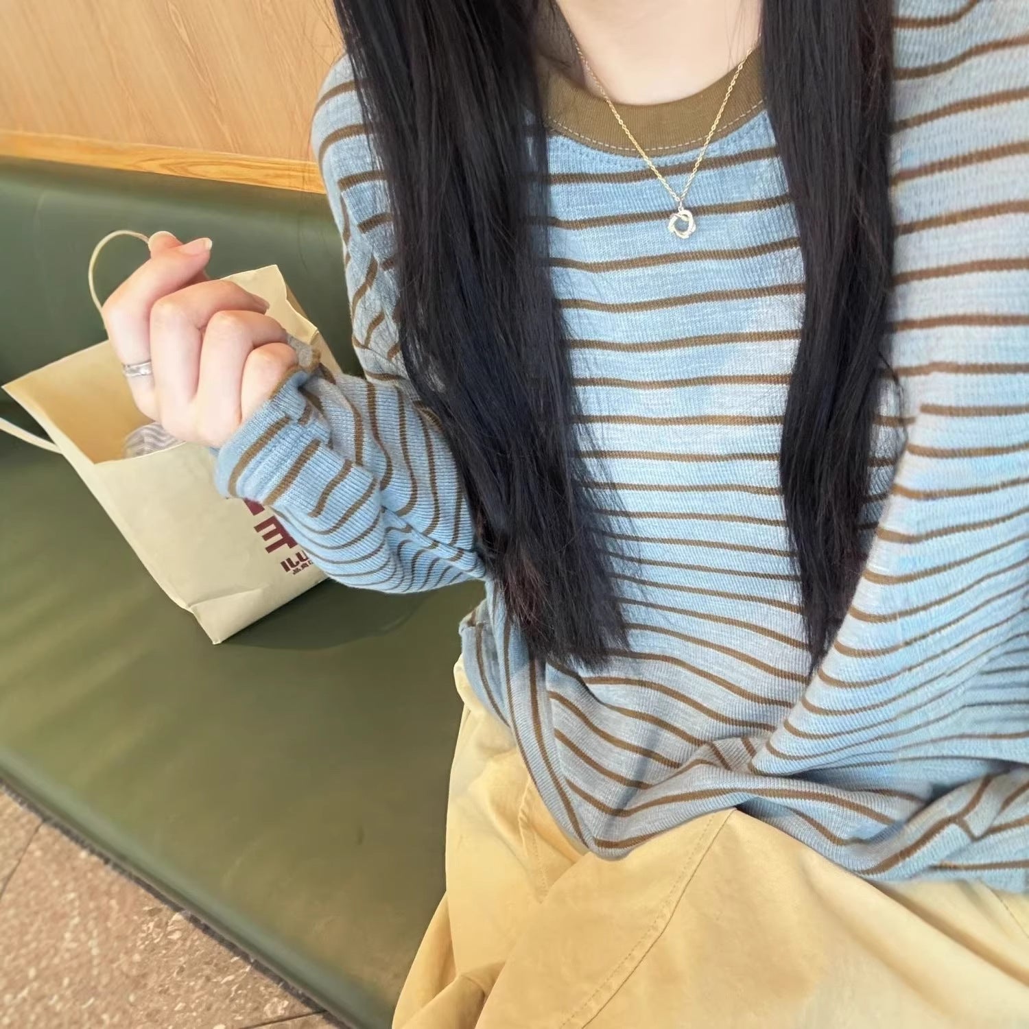 Laid-back Striped Korean-Style Campus-Style Long-Sleeve T-Shirt