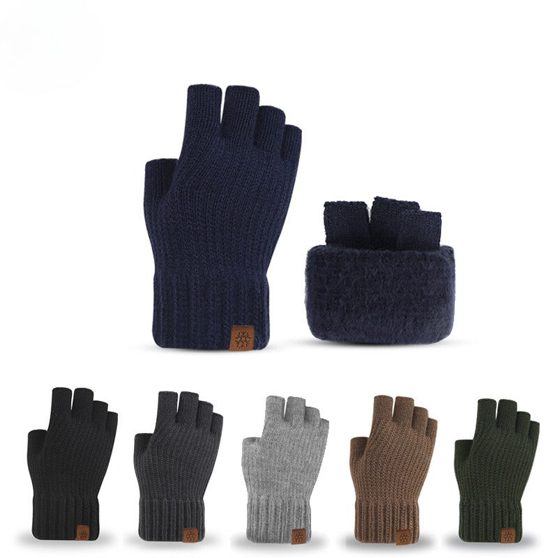 Guantes térmicos de medio dedo con forro polar para exteriores para hombre