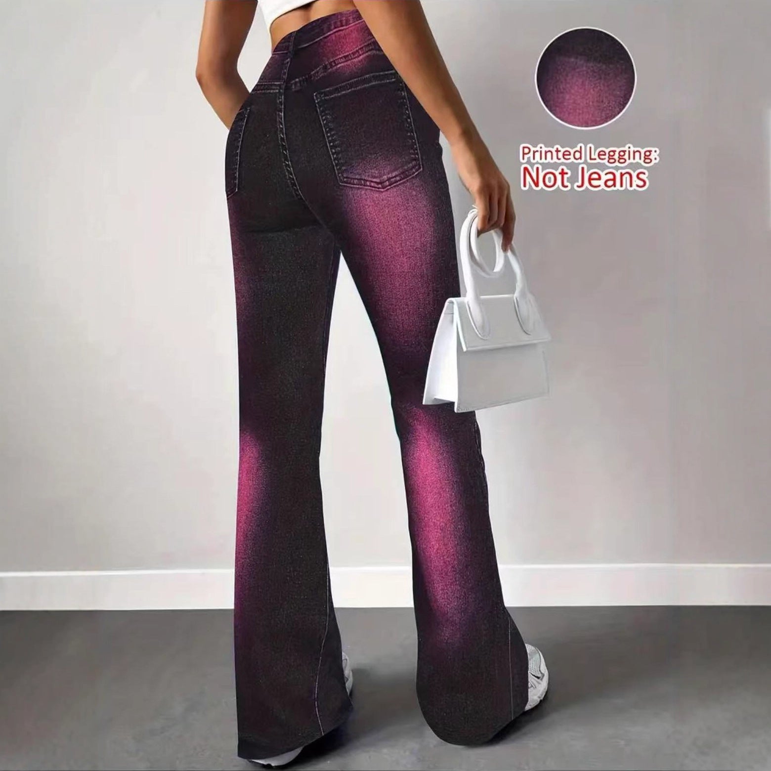 Womens Stretchy Slim-Fit Faux Denim Printed Pants