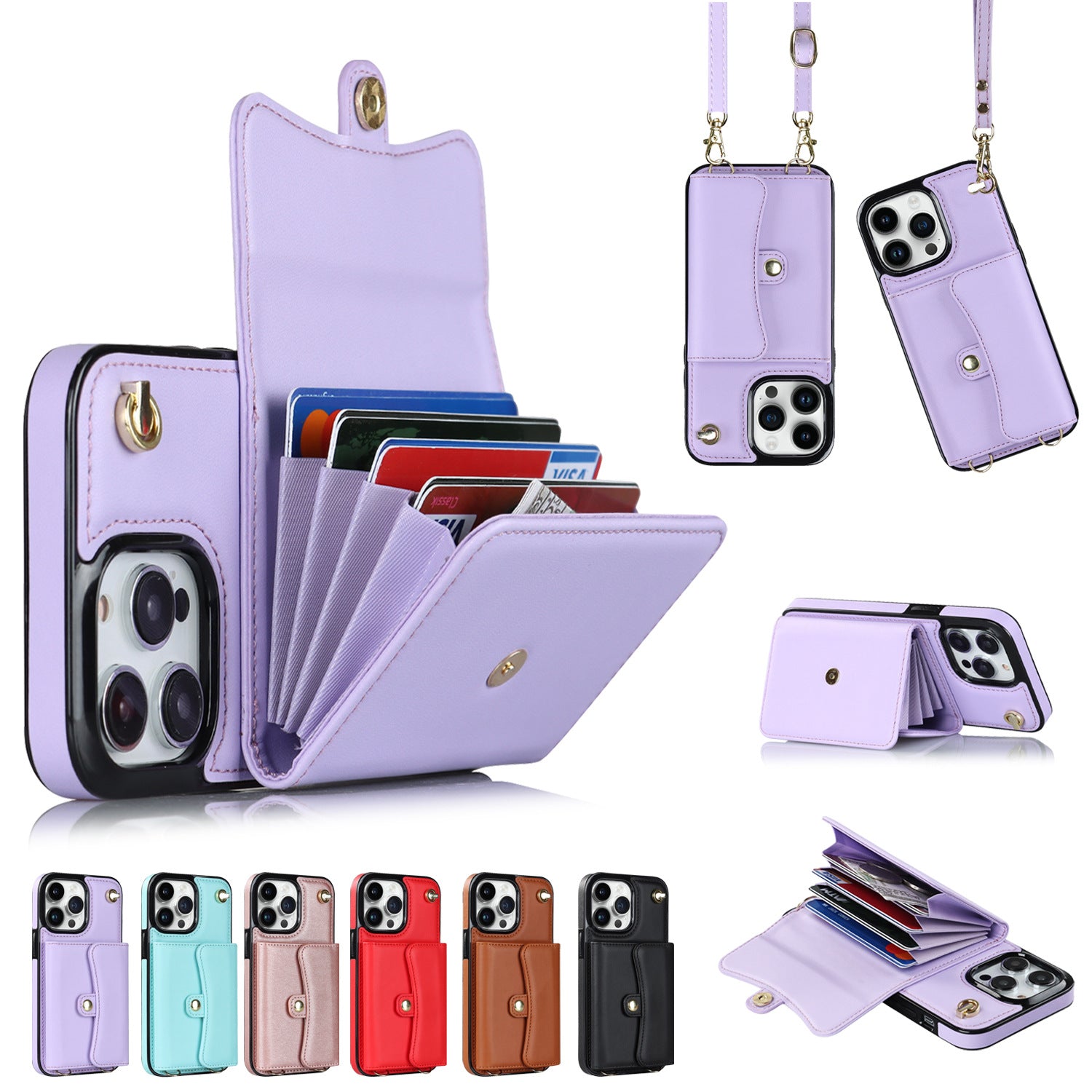 Estuche para teléfono con tarjetero cruzado y tarjetero multifunción