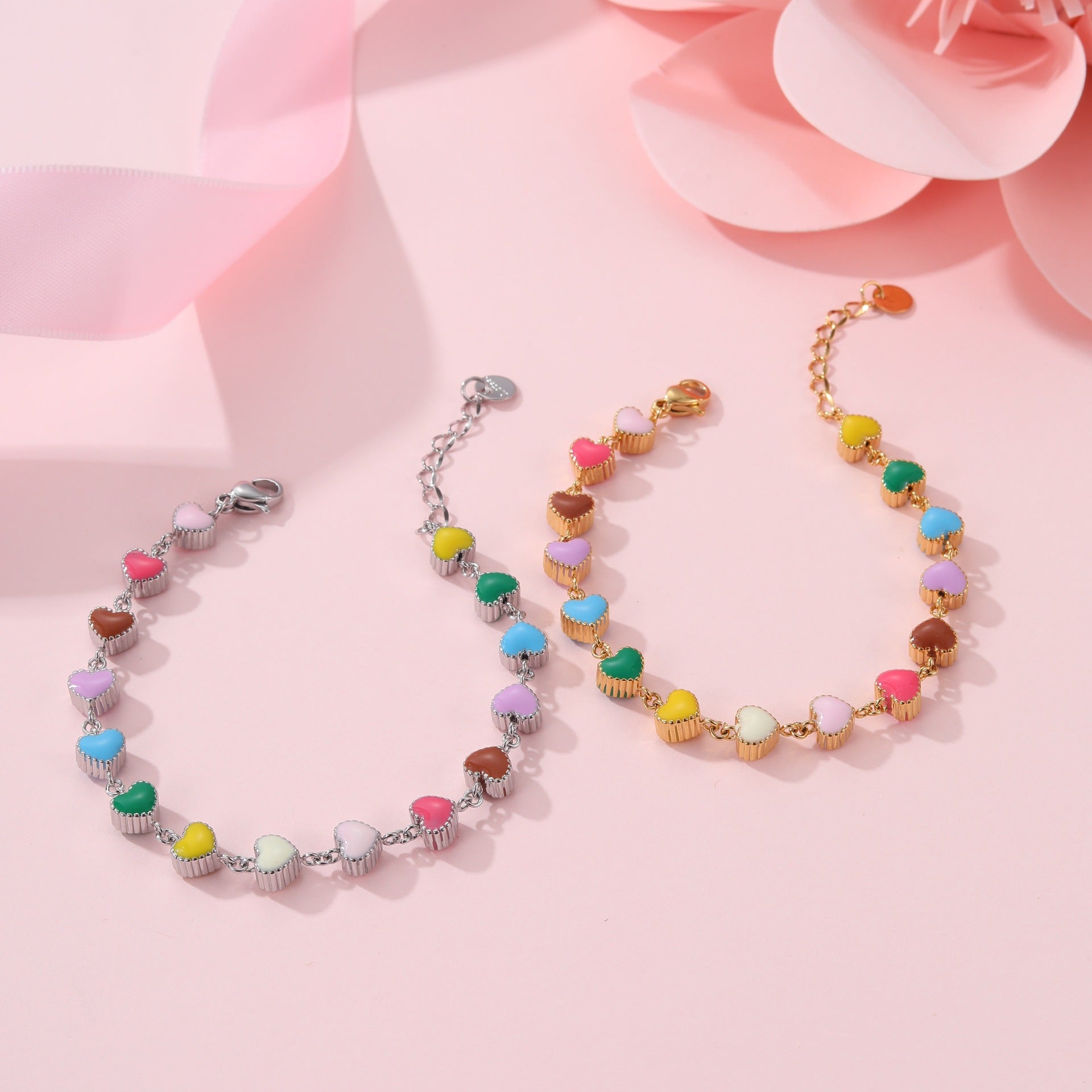 Collar de aceite colorido con forma de corazón de amor y pulsera de acero de titanio