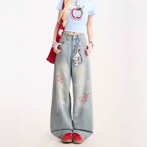 Cartoon Embroidered Jeans For Women