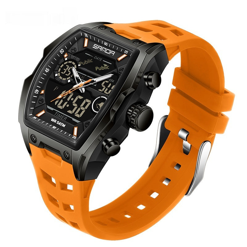 Reloj electrónico deportivo luminoso multifuncional con forma de barril