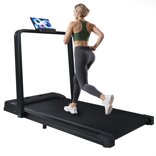 Cinta de correr plegable para uso en casa o en la oficina, cinta de correr debajo del escritorio, 1-6 km/h, máquina de correr portátil con altavoz Bluetooth, control remoto, pantalla LCD y soporte para teléfono.