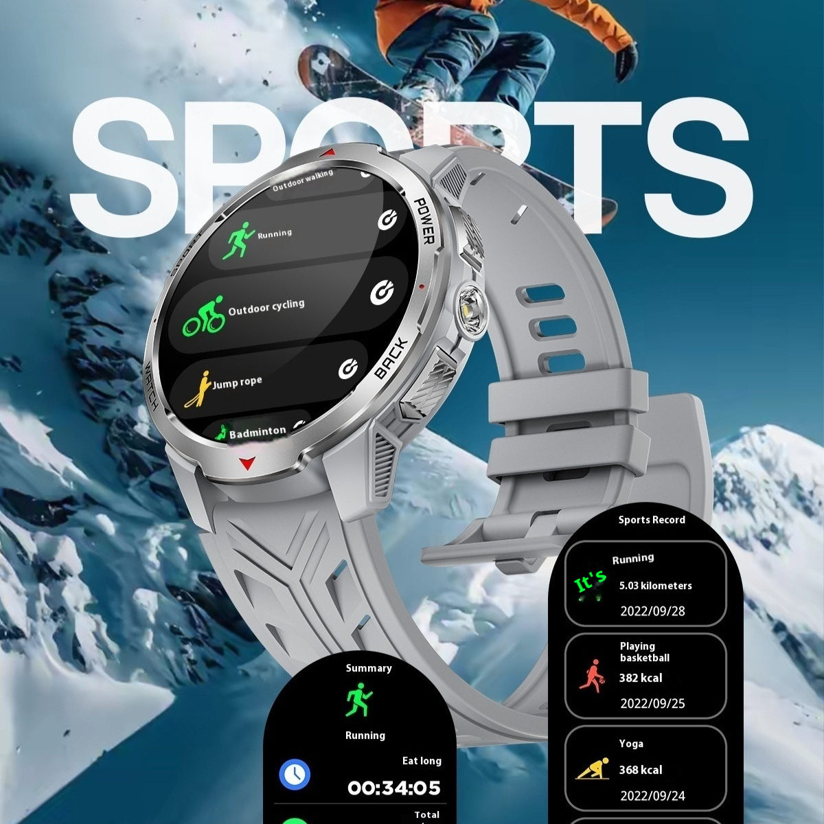 Reloj inteligente con Bluetooth, llamadas, linterna, frecuencia cardíaca, oxígeno en sangre, podómetro, para exteriores.