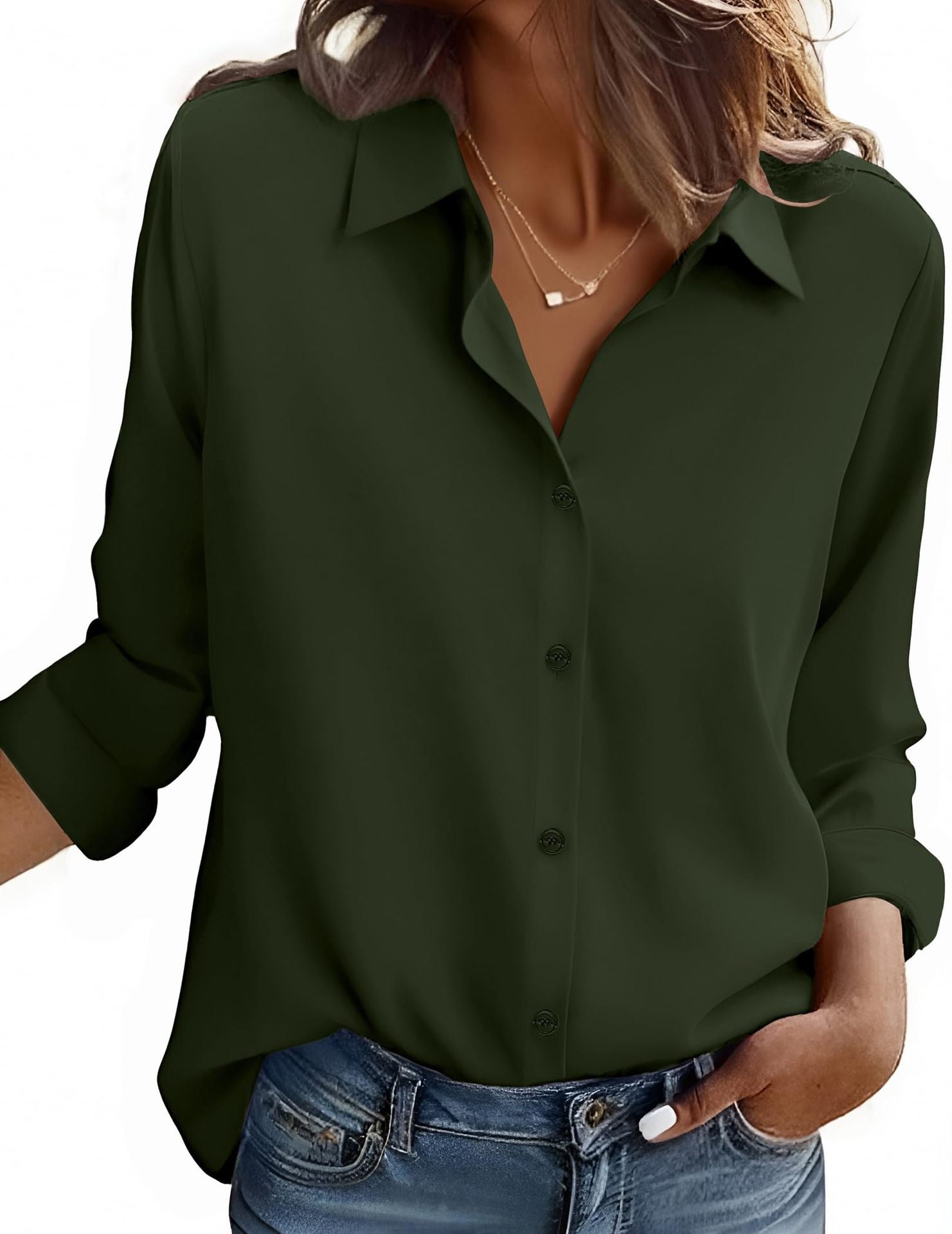 Long-sleeve Solid-color Simple Casual Versatile Shirt