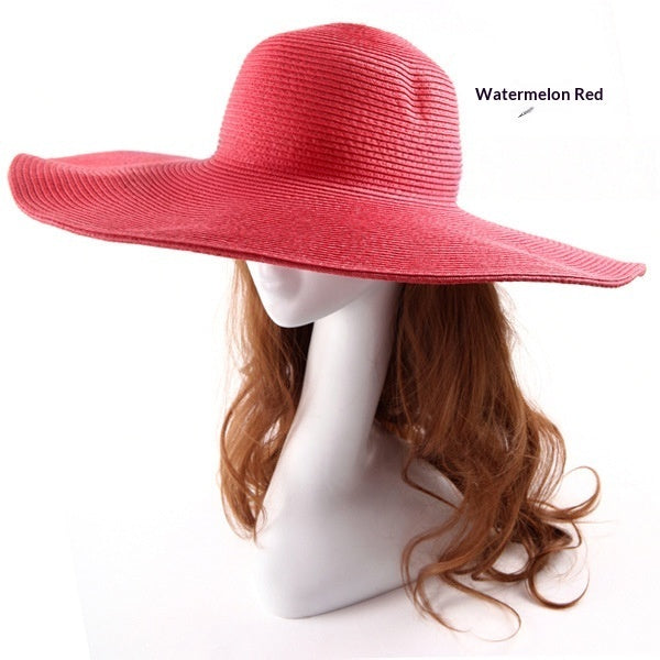 Large-brimmed Round-top Straw Hat For Summer Solid Color DIY-friendly