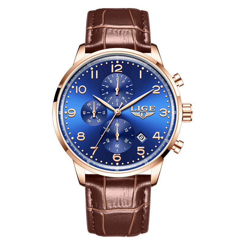 Reloj mecánico de negocios para hombre, multifuncional, con calendario y correa de cuero, resistente al agua