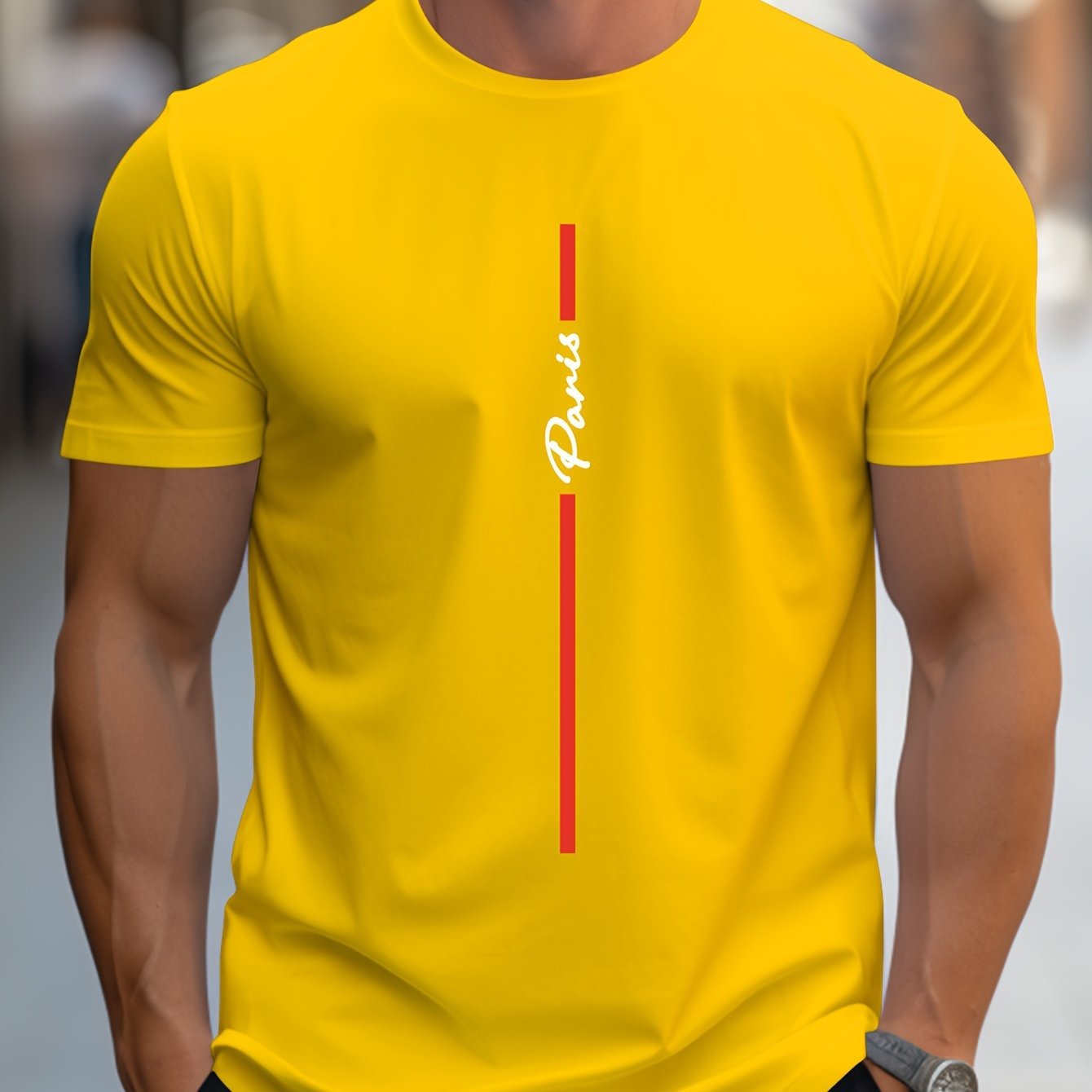 Men's Fashion Handwritten Paris Print Shoulder T-Shirt