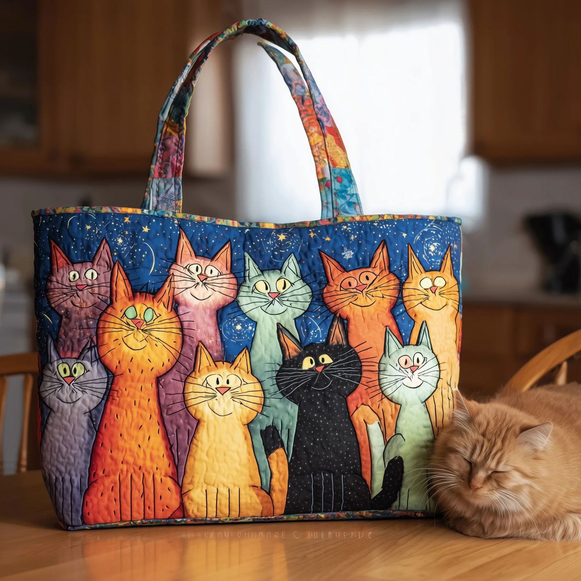 Bolso tote creativo de gran capacidad con impresión digital y bordado acolchado.
