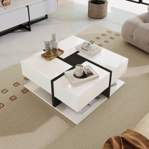 Coffee Table, Table With 4 Drawers, Unique Color Matching And Line Design, Storage Space At The Bottom. 78x78x36cm