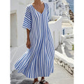 Vestido holgado de manga corta con cuello a rayas para mujer, de moda, talla grande