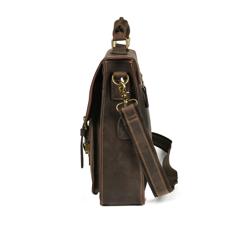 Bolso bandolera para portátil de un solo hombro de cuero de capa superior