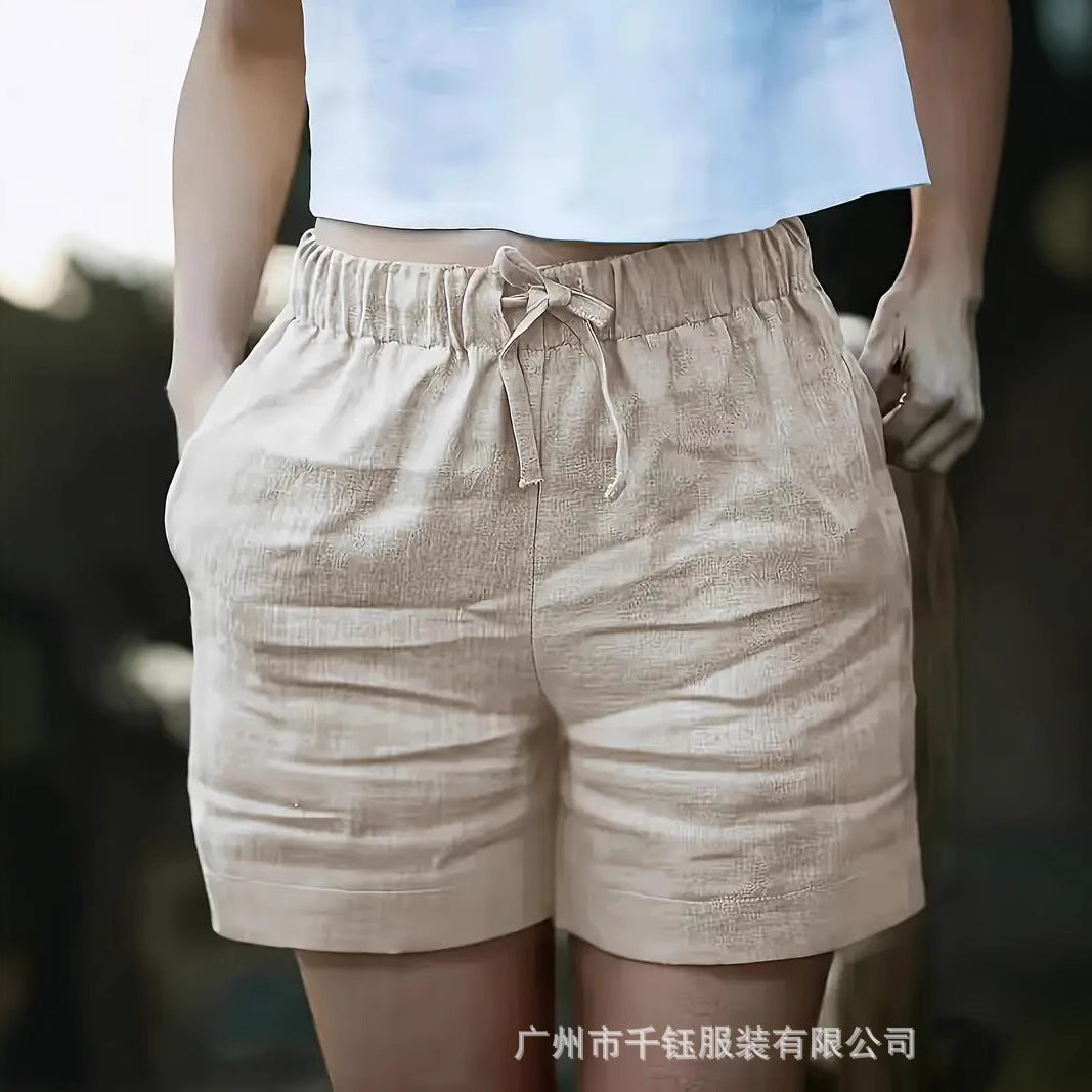 Women's High-Waist Casual Shorts With Elastic Drawstring Waistband