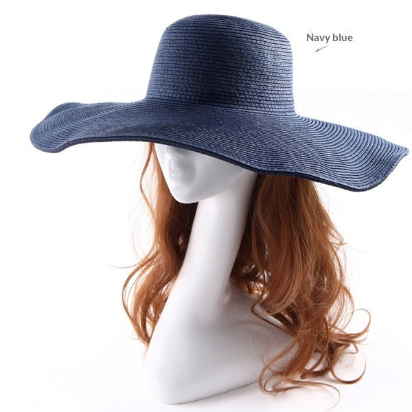 Large-brimmed Round-top Straw Hat For Summer Solid Color DIY-friendly