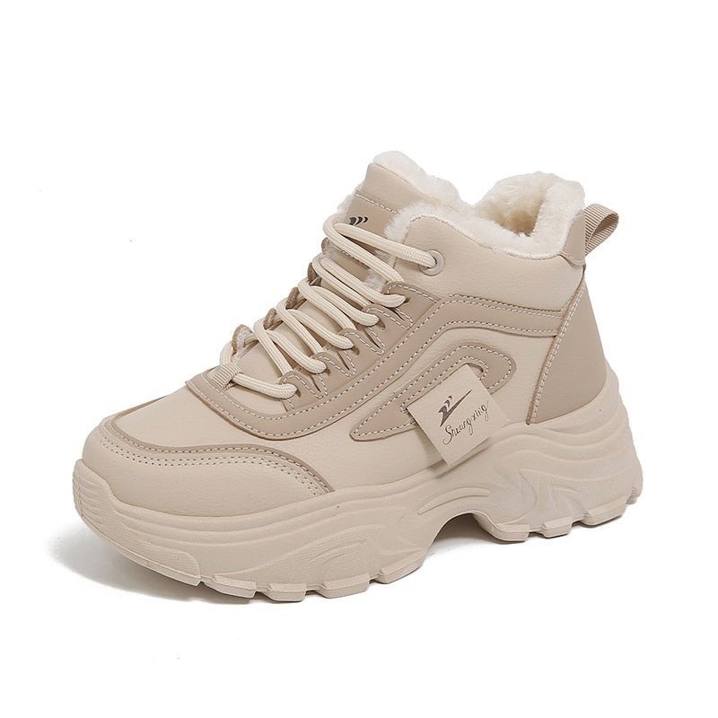 Zapatos deportivos de caña alta, informales y cálidos de algodón con forro polar para mujer