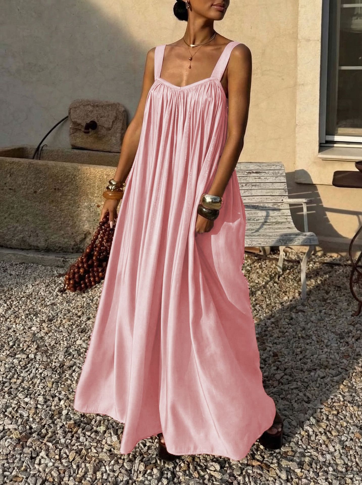 French-style Elegant Pleated Slip Dress