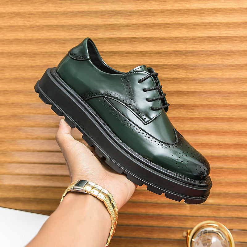 Zapatos formales de cuero brillante con aumento de altura, estilo británico