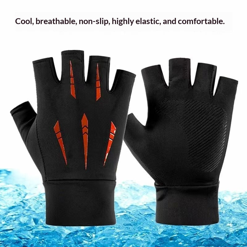 Guantes de medio dedo para deportes al aire libre de verano, hechos de seda de hielo con agarre antideslizante.