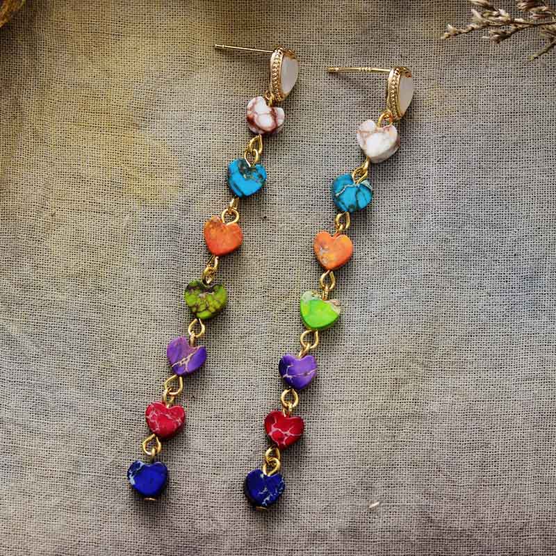 Korean-style Bohemian Imperial Stone Heart-shaped Pendant Earrings