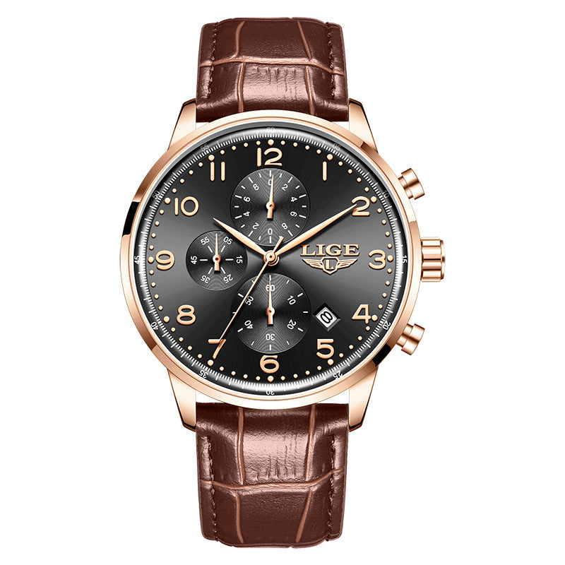 Reloj mecánico de negocios para hombre, multifuncional, con calendario y correa de cuero, resistente al agua