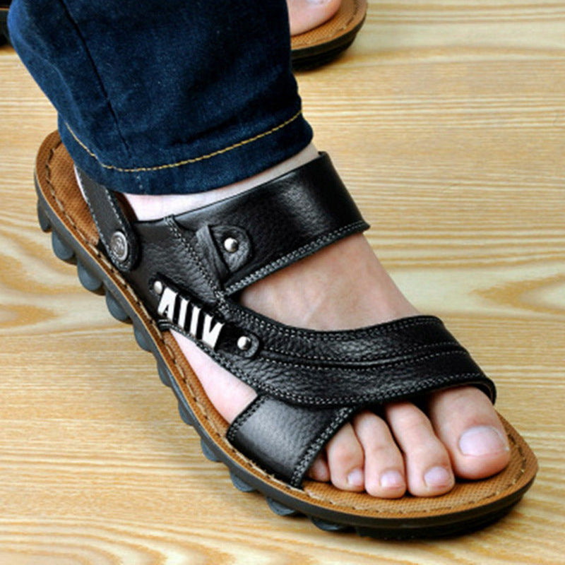 Sandalias de piel de vaca de primera capa para hombre, zapatos de playa, zapatillas antideslizantes