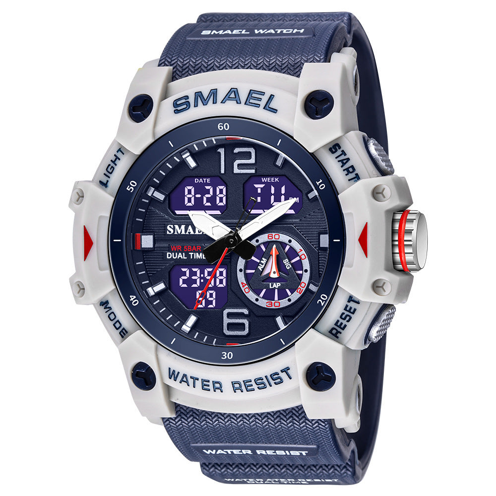 Reloj transparente para hombre para exteriores con un diseño moderno de doble pantalla.