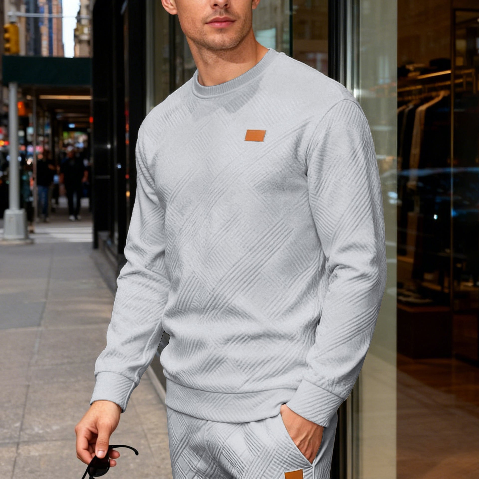 Simple Relaxed-fit Crew-neck Sweatshirt With A Textured Weave For Everyday Wear