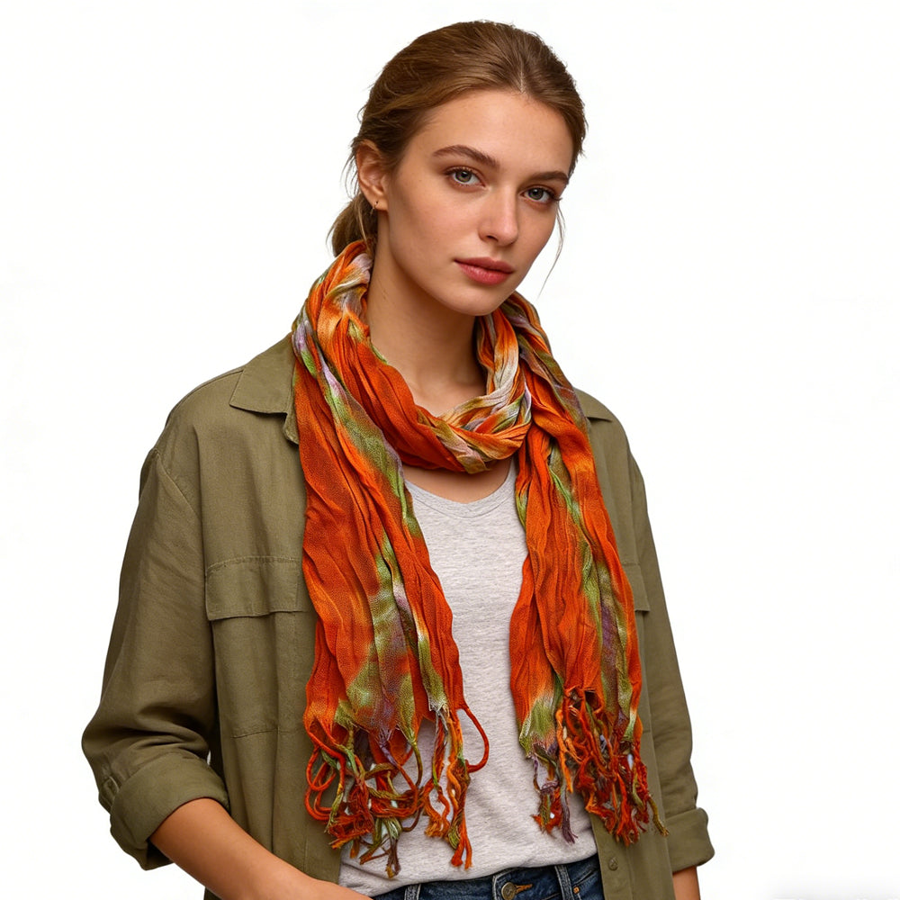 2pcs Lightweight Dress Scarf,Bold Orange Red Floral Pattern,pop To Neutrals,Versatile Everyday Scarf ,Pairs With All Casual Outfits,Office Appropriate Subtlety For Women Men